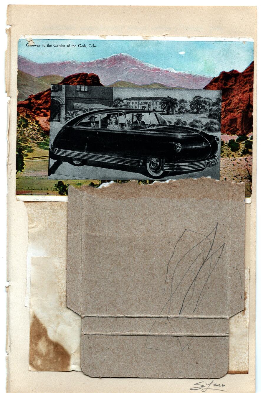 Original Mixed Media Modern Art Collage "Garden of the Gods" 5.75x9" Signed